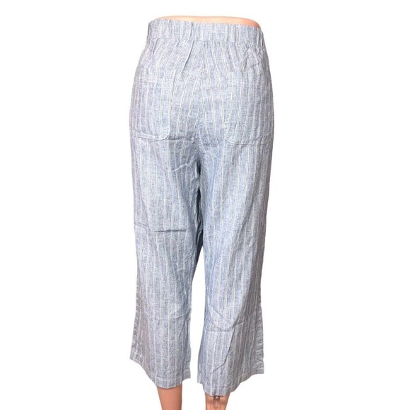Caffe Marrakesh Pants Women’s Size L Blue White Linen Capri Cropped Boho Beach - Picture 5 of 8